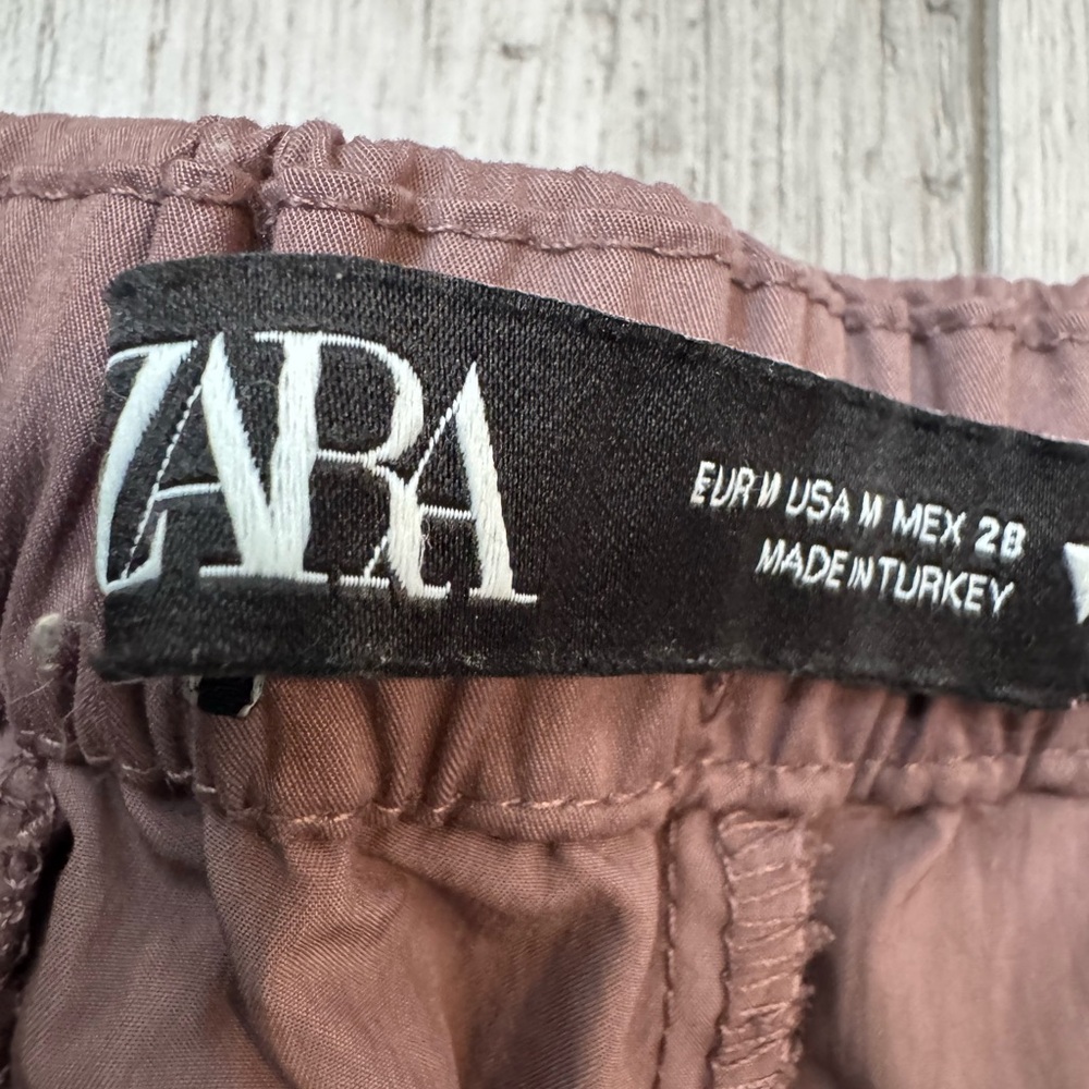 Zara Womens Elastic Waist Pull On Relaxed Cargo Parachute Jogger Pants Mauve - Picture 2 of 6